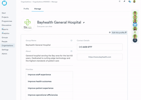 Managing your organisations profile